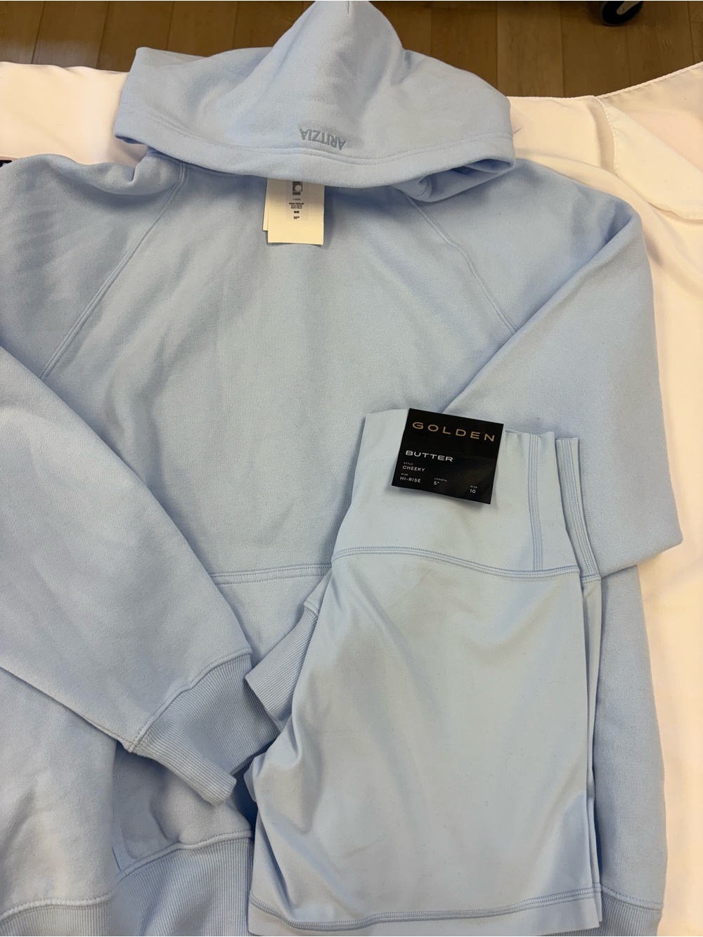Aritzia Butter Hoodie and Shorts Set in Light Blue